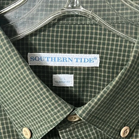 Southern Tide Button Down Shirt Men's Sz LG Green Plaid Classic Fit Work Wear. - Picture 4 of 5